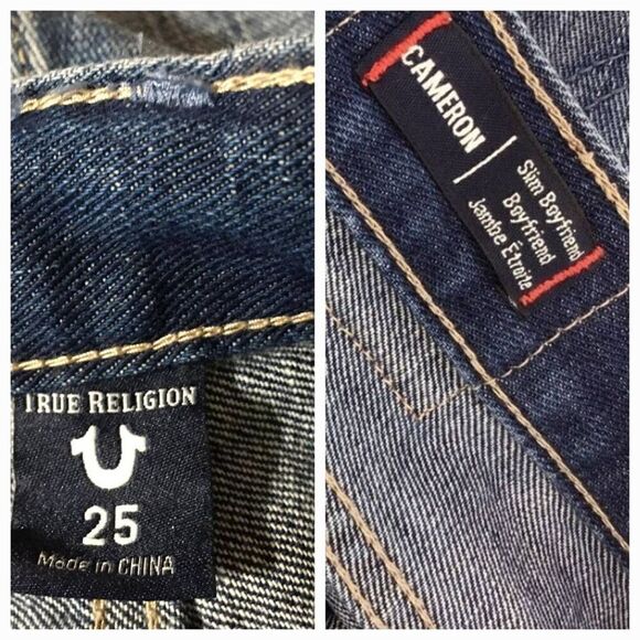 True Religion "Cameron" Patched Distressed Jeans Size 25 - Picture 11 of 12